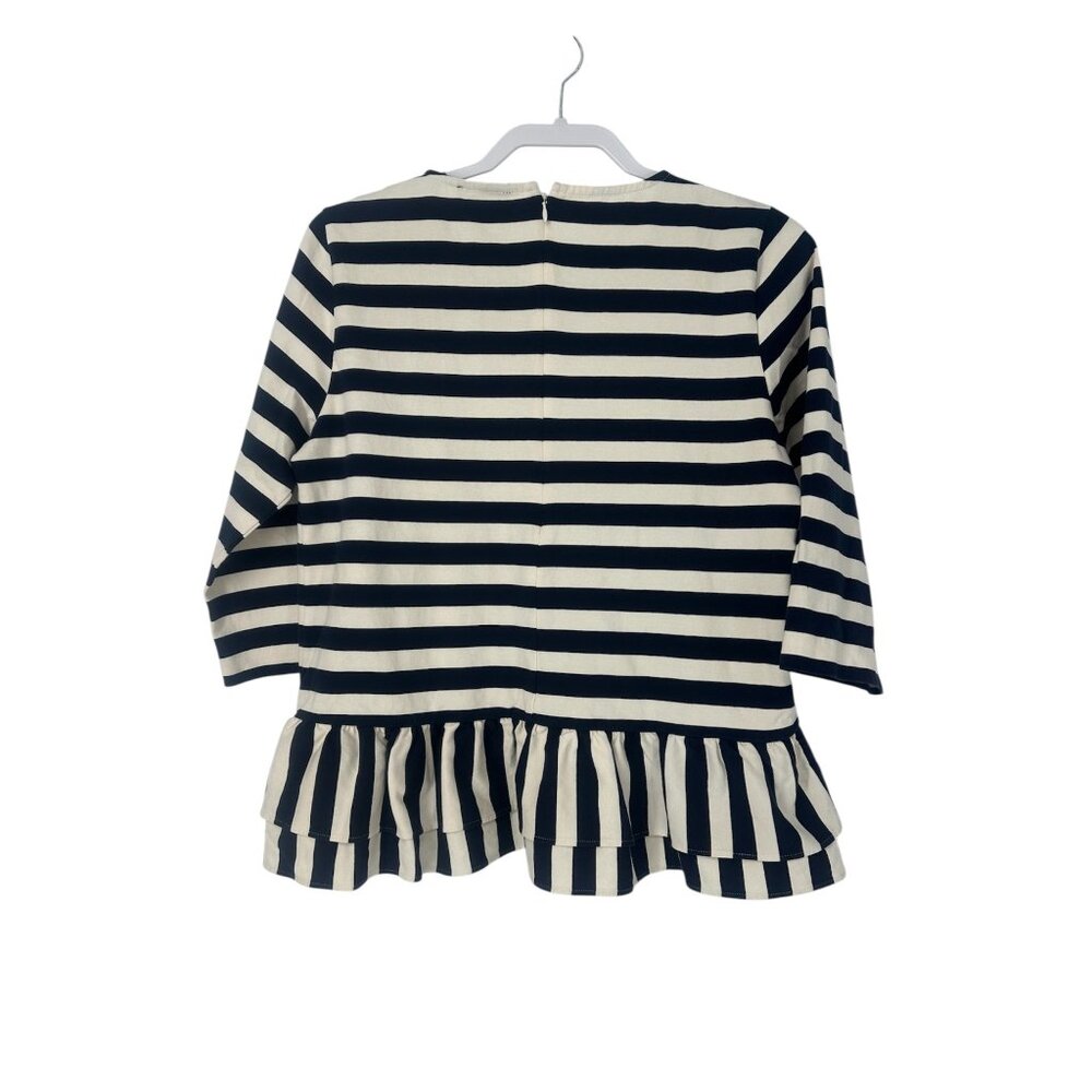 ⚓️ J. Crew Navy Blue Striped Ruffle Drop Waist Top Medium ⚓️ - Picture 3 of 7